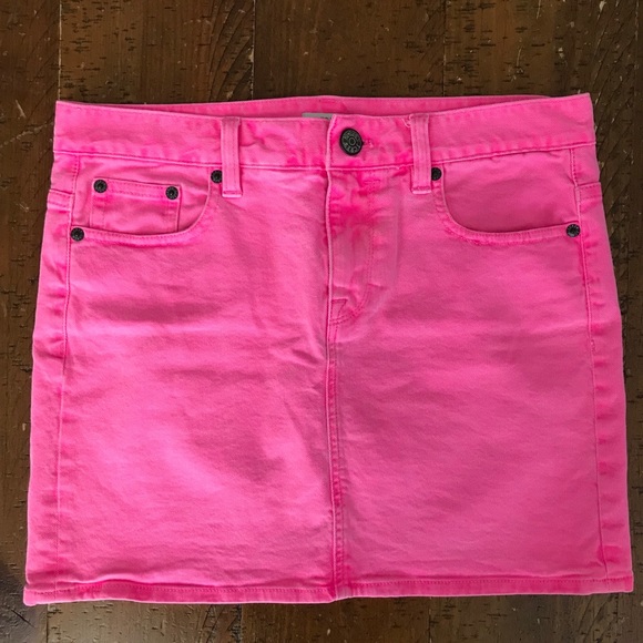 neon pink denim skirt
